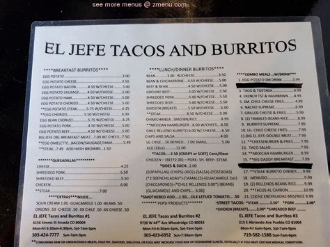 Online Menu of El Jefe Tacos and Burritos Restaurant, Pueblo, Colorado, 81004 - Zmenu