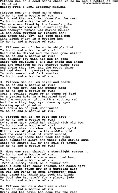 Old American Song - Lyrics for: Fifteen Men On A Dead Man's Chest Yo Ho ...