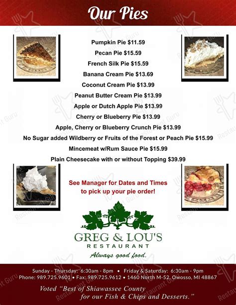 Menu at Greg & Lou's Family Restaurant, Owosso