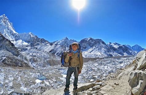 Smiling Sherpa Trekking Guide Poses for a Photo , Way To Everest Base Camp Editorial Stock Photo ...