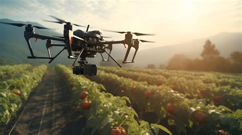 Premium Photo | Precision agriculture with drones monitoring a busy tomato field harvest