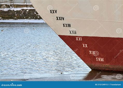 Old Ship Draft On Hull, Scale Numbering. Distance Between Waterline And Bottom Keel Royalty-Free ...