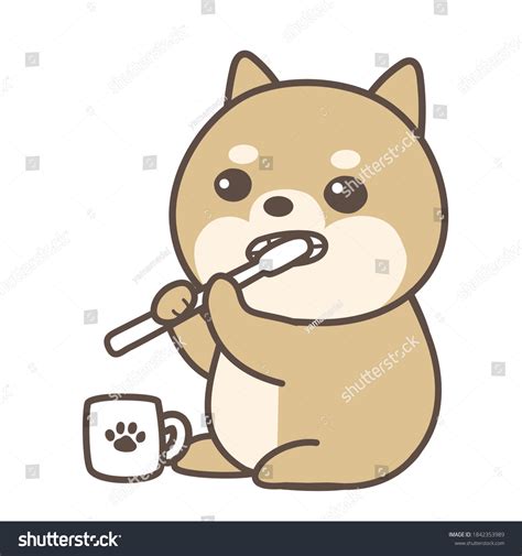 Shiba Inu Brushing Teeth Stock Vector (Royalty Free) 1842353989 ...