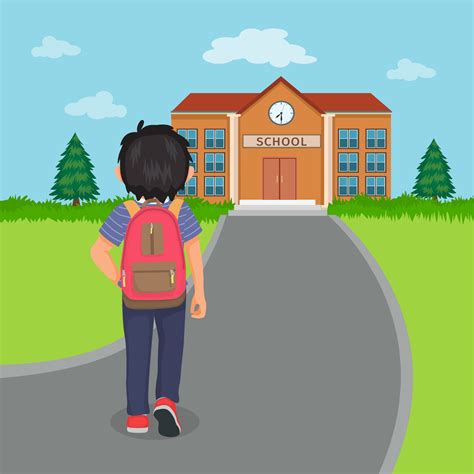 Boy Walking To School Cartoon