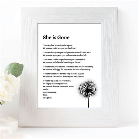 She is Gone Poem Strength Funeral Mourning Instant Download Loss of ...