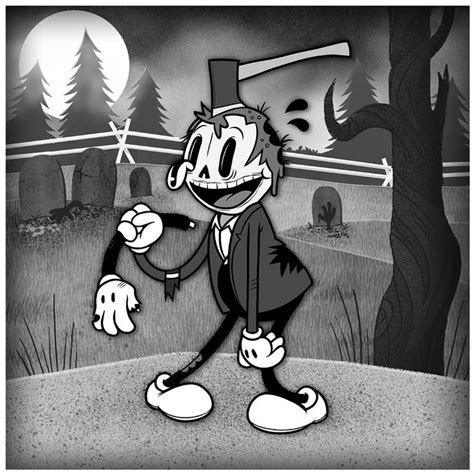 a cartoon character in a suit and tie walking through a graveyard at night with the moon behind him