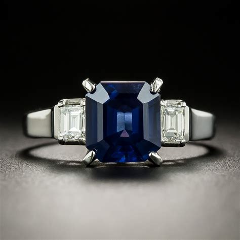 Estate 2.30 Carat Square Emerald-Cut Sapphire Diamond Platinum Ring - Vintage Engagement Rings