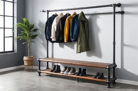 Premium Photo | Industrial Pipe Clothing Rack Bench for Stylish Entryway