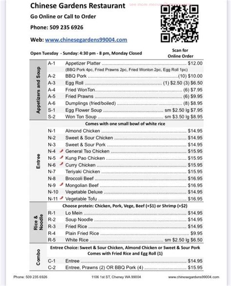 Online Menu of Chinese Gardens Restaurant, Spokane, Washington, 99212 - Zmenu