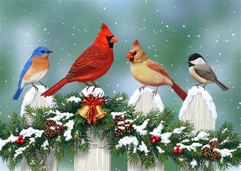 Winter Birds and Christmas Garland Painting by Crista Forest - Pixels