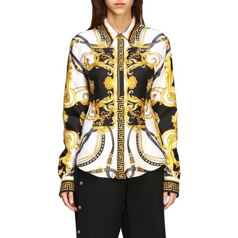 Versace Outlet: silk shirt with baroque print | Shirt Versace Women White | Shirt Versace A84722 ...