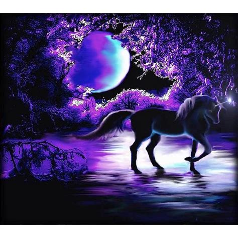 5D DIY Diamond Painting Black Unicorn in Purple Moonlight - craft kit ...