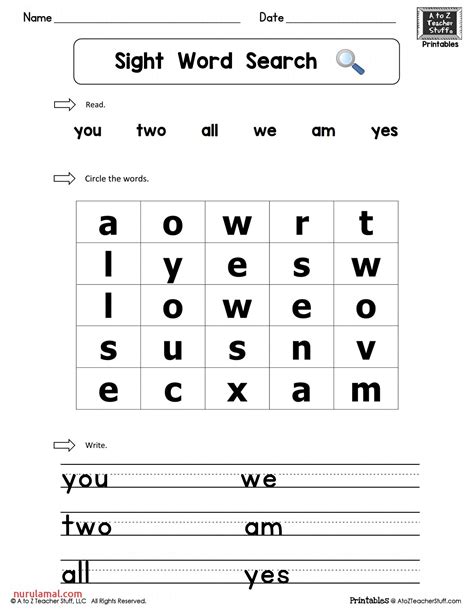 Sight Word Search Worksheet for Preschool | Sight word worksheets ...