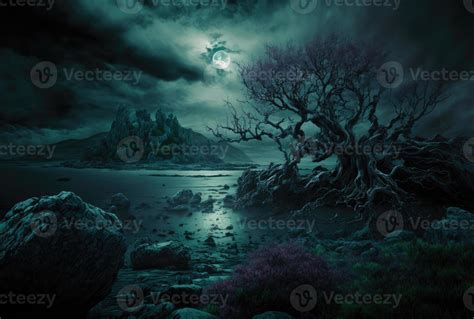 Mysterious gloomy night landscape. 22731405 Stock Photo at Vecteezy