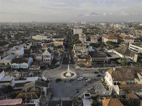 Aerial view of Tugu Jogja or Yogyakarta Monument, Indonesia. Yogyakarta, Indonesia - April, 2021 ...