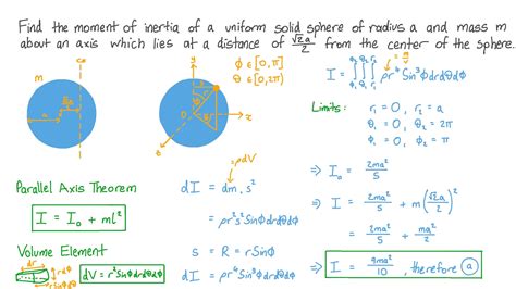 Question Video: Finding the Moment of Inertia of a Solid Sphere about One of Its Chords | Nagwa