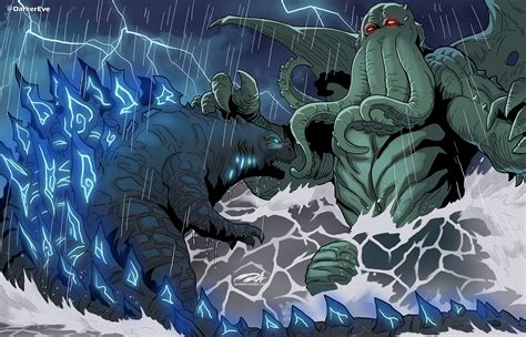 Godzilla vs Cthulhu by DarkerEve on Newgrounds