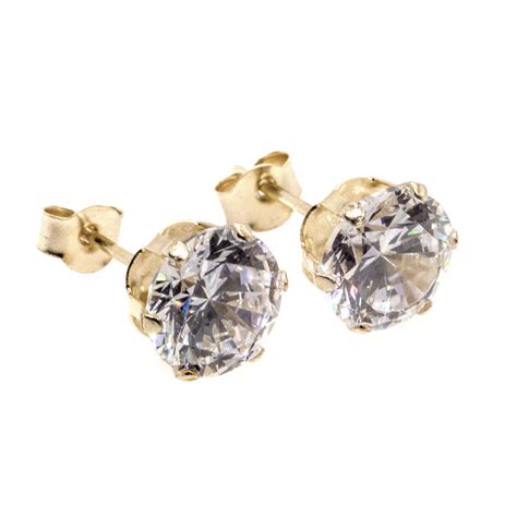 6 mm clear CZ stud round solitaire earrings in 9ct yellow gold