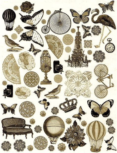 Steampunk Image Sheet | Lukisan bunga matahari, Seni vintage, Ilustrasi vintage