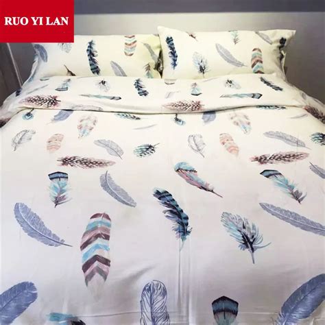 Feather design Bedding set 4pcs queen king size 100%cotton satin duvet ...