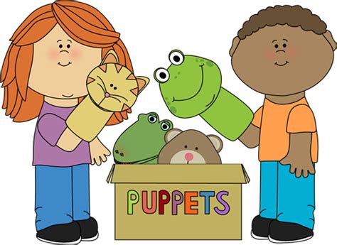 Kids Playing with Puppets Clip Art - Kids Playing with Puppets Vector Image