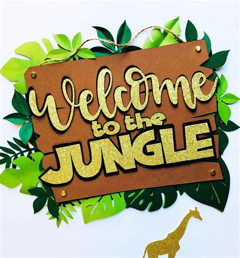 Welcome to the Jungle Childrens Party Jungle sign #jamelloveandpaper | Jungle party decorations ...