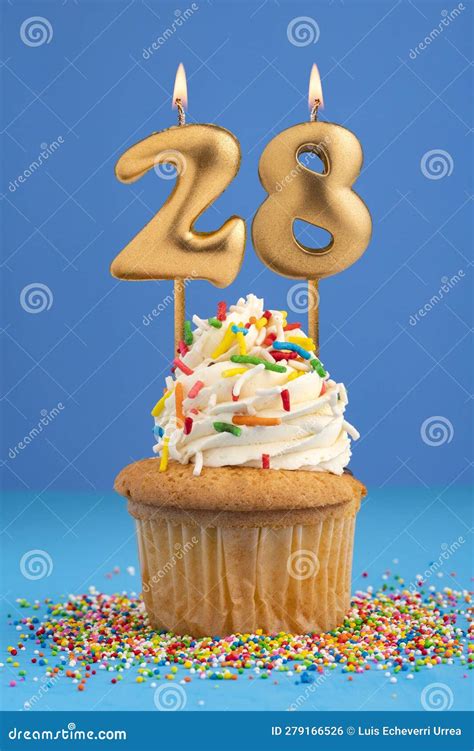 Candle Number 28 - Cake Birthday in Blue Background Stock Photo - Image of fiery, resource ...