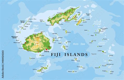 Fiji islands highly detailed physical map Stock Vector | Adobe Stock