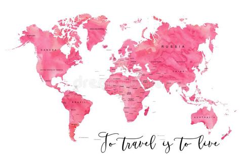 World Map Filled with Pink Watercolour Effect Stock Illustration ...