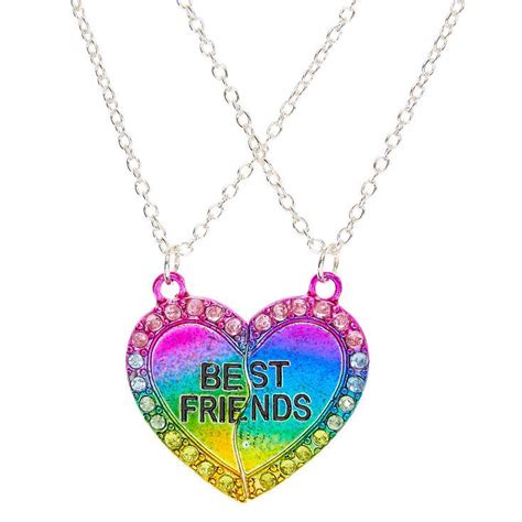 Claire's Best Friends Rainbow Heart Pendant Necklaces | Bijoux pour ami, Colliers bff, Bijoux d ...