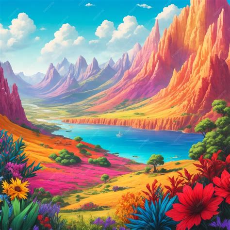 Premium Photo | Beautiful nature landscape with river and forest Vector cartoon illustration