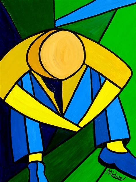 ""Man in Blue, Green & Yellow" original abstract acrylic painting on canvas" by Michael Arnold ...