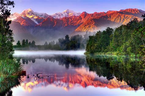 HD South Island New Zealand Landscape Reflection River Forest Fog Mist High Resolution Images ...