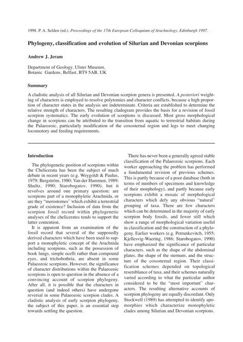 (PDF) Phylogeny, classification and evolution of Silurian and ... · PDF ...