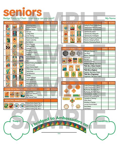 Girl Scouts Senior Badge Tracking Chart Instant Download Printable ...