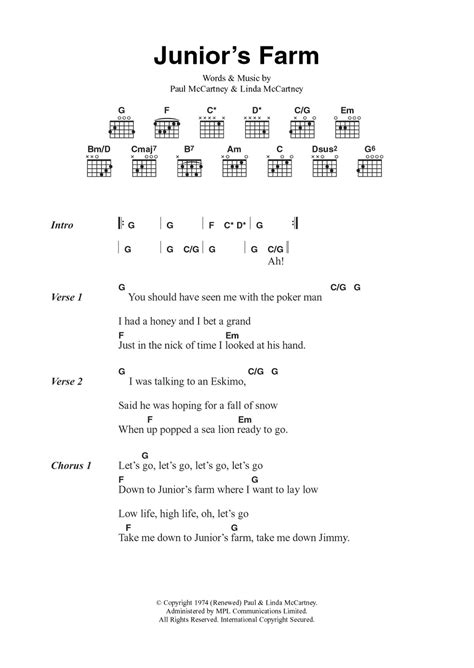 Junior's Farm by Wings - Guitar Chords/Lyrics - Guitar Instructor