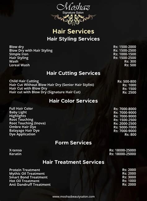 Hair Salon Prices List and Menu Design Ideas