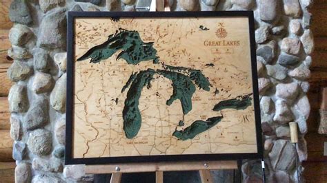 3D Great Lakes Wooden Topographic Map | Carved Lake Art | Lake art ...