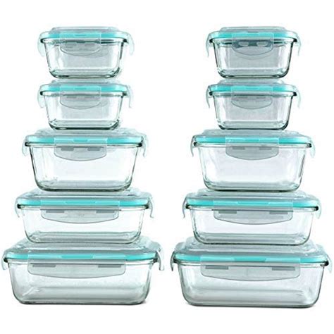 [20 piece] glass food storage containers set with snap lock lids - safe ...