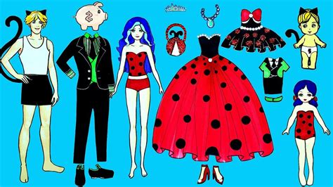 Paper Dolls Dress Up Party Ladybug & Cat Noir Simple Paper Crafts Dresse... | Paper dolls, Paper ...