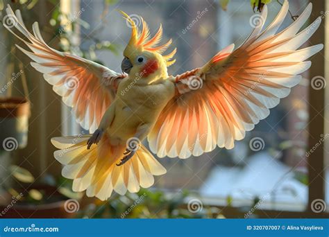 Colorful Cockatiel Mid-flight, Wings Spread Wide at Home. the Room with ...