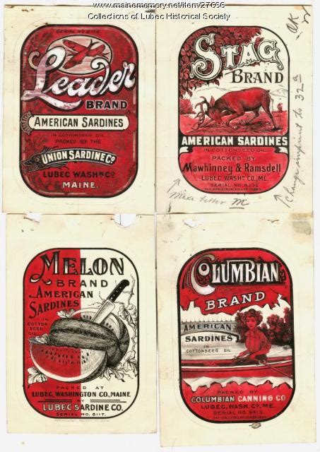 Item 27666 - Sardine can labels, Lubec, 1909 - Vintage Maine Images