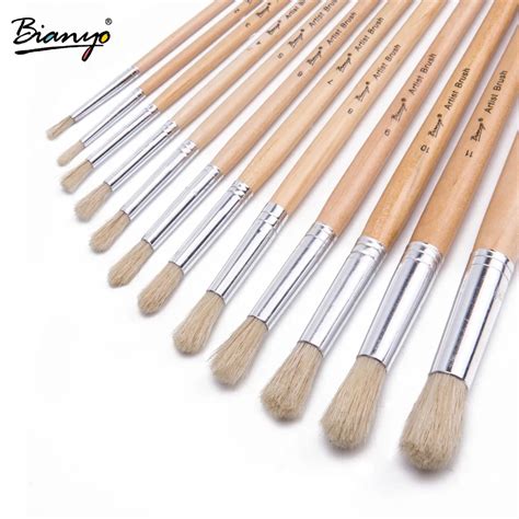 Bianyo 12Pcs Round Bristle Hair Wood Handle Advanced Acrylic Paint ...