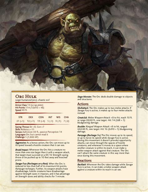 (2) 5E Monster - Orc Hulk : DnDHomebrew | Dnd orc, Dnd dragons ...