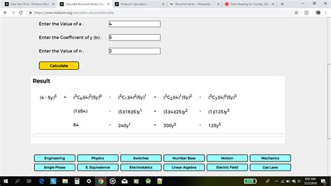 The Calculator Encyclopedia Performs Calculations on Binomial Series