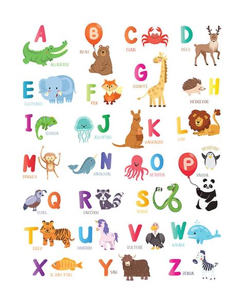 Animal Alphabet PRINTABLE ABC Print Chart Kids Wall Art | Etsy