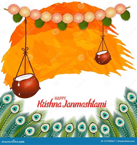 Vector Illustration of Happy Krishna Janmashtami Background with Pot of Cream. Dahi Handi Stock ...