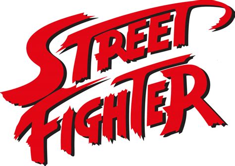 the street fighter logo is red and black with white letters that read ...