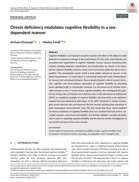 (PDF) Orexin deficiency modulates cognitive flexibility in a sex ...