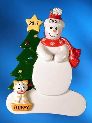 Single Snowman with Christmas Tree Personalized Ornament - Ornaments from the Heart